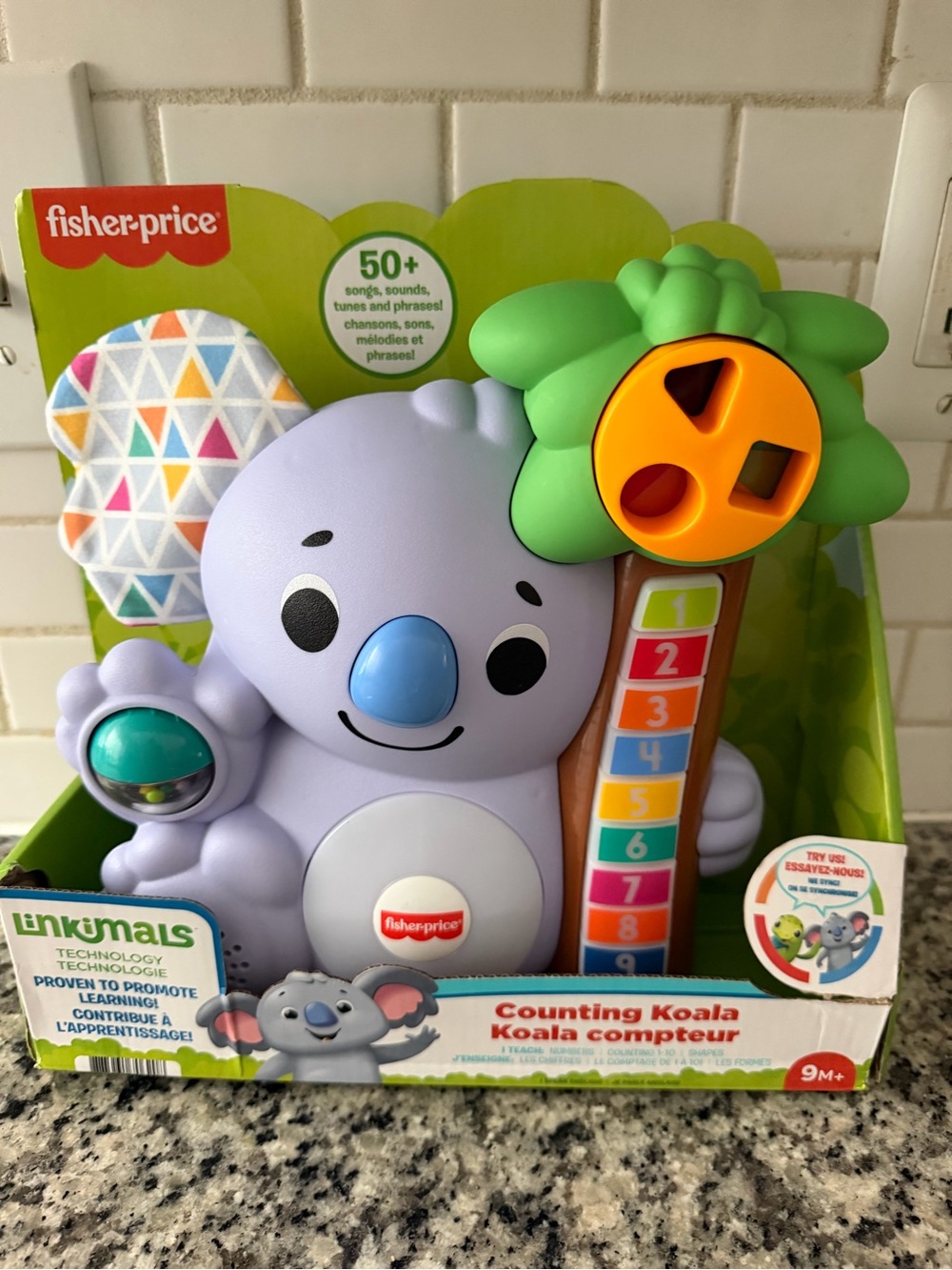 Fisher-Price Purple Koala Learning Toy with Green Tree and Orange Shape Spinner